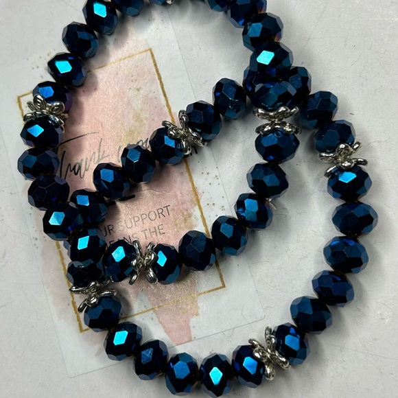Blue Crystal Beaded Bracelet Set - Picture 1 of 3